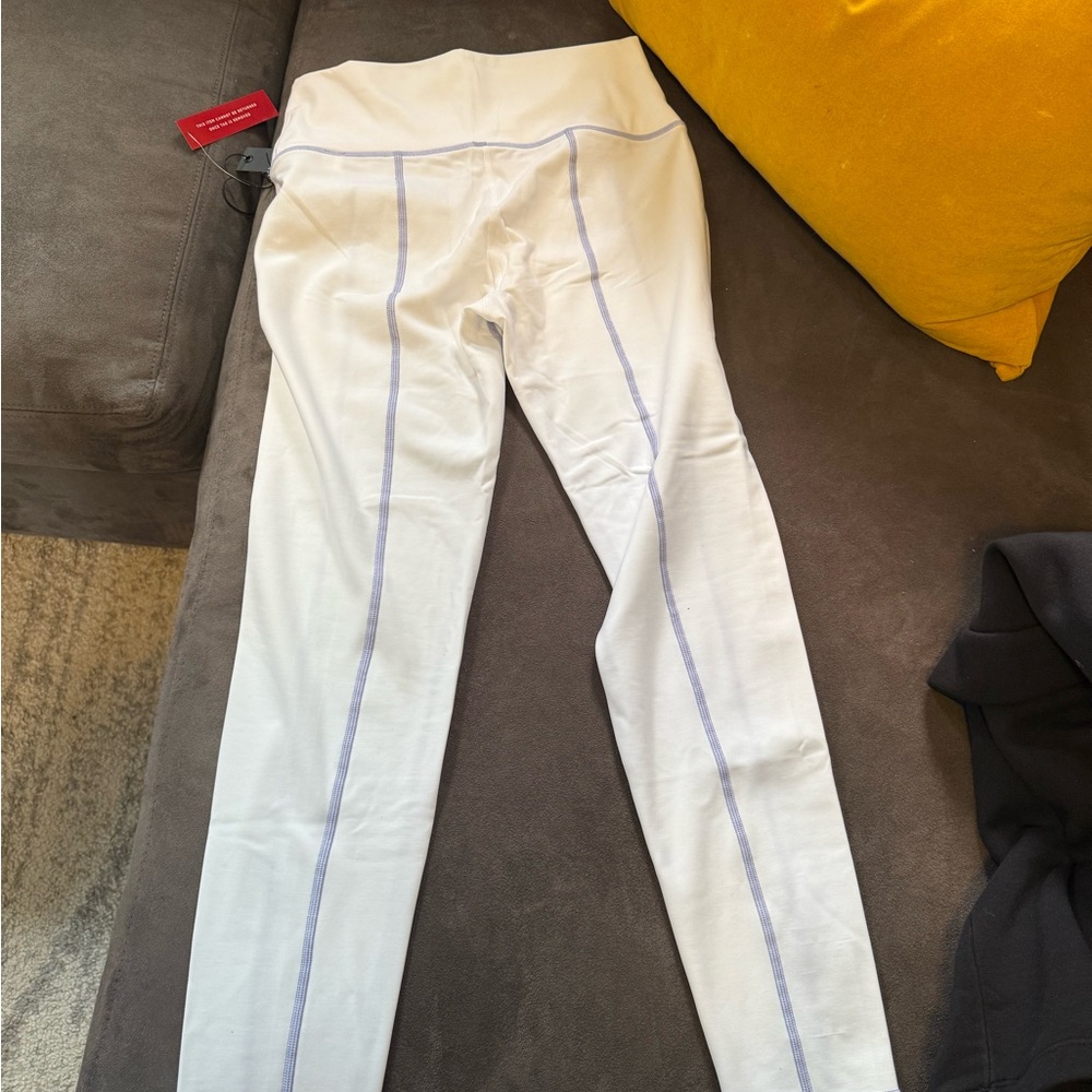 Carbon38 White Leggings with Blue Accents